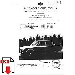 1962 Alfa Romeo Giulia 1600 TI FIA homologation form PDF download (ACI)